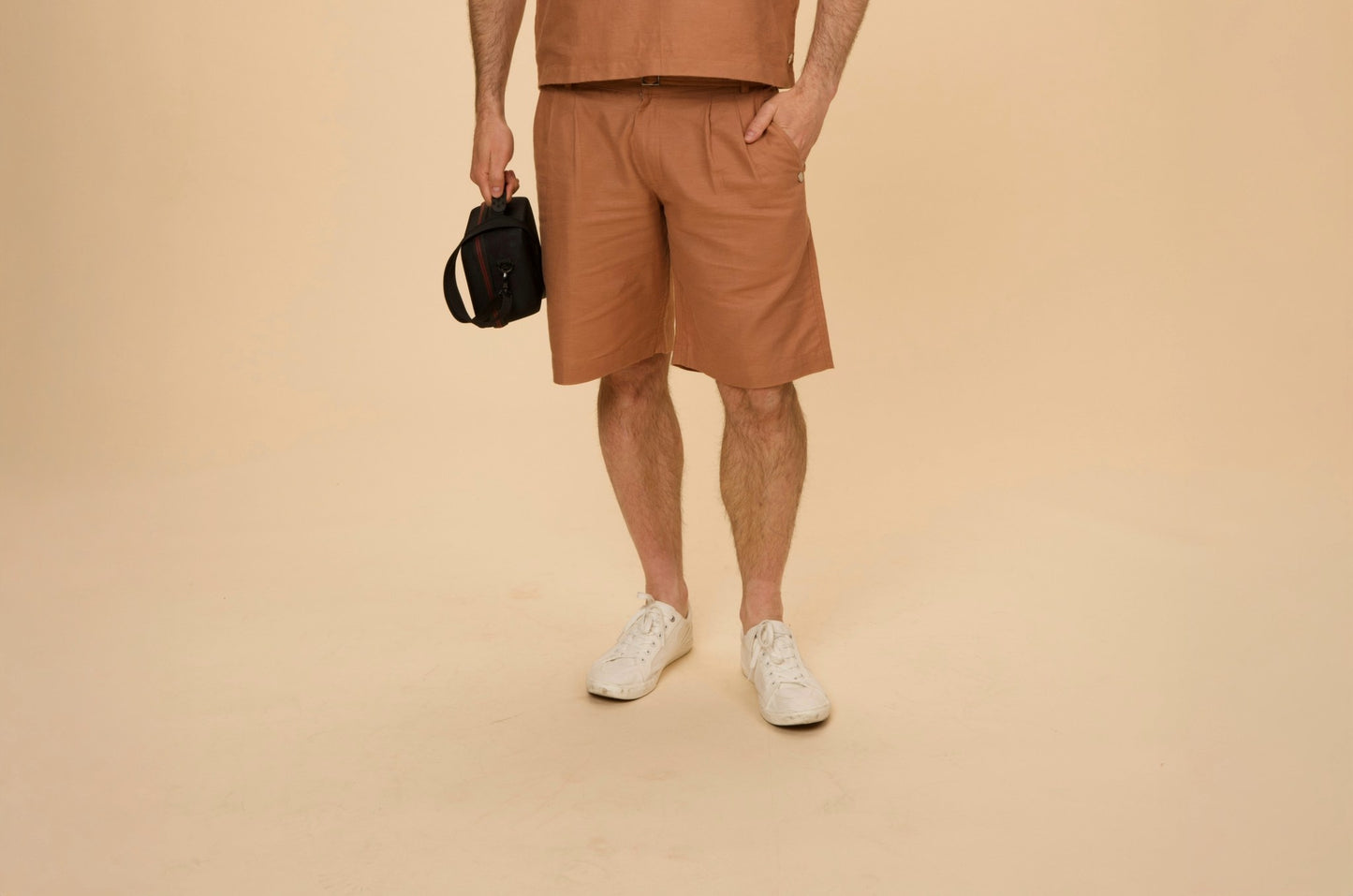Smart Summer Set Shorts in hemp-cotton, dusty rose and copper, by VALAJI MILANO.