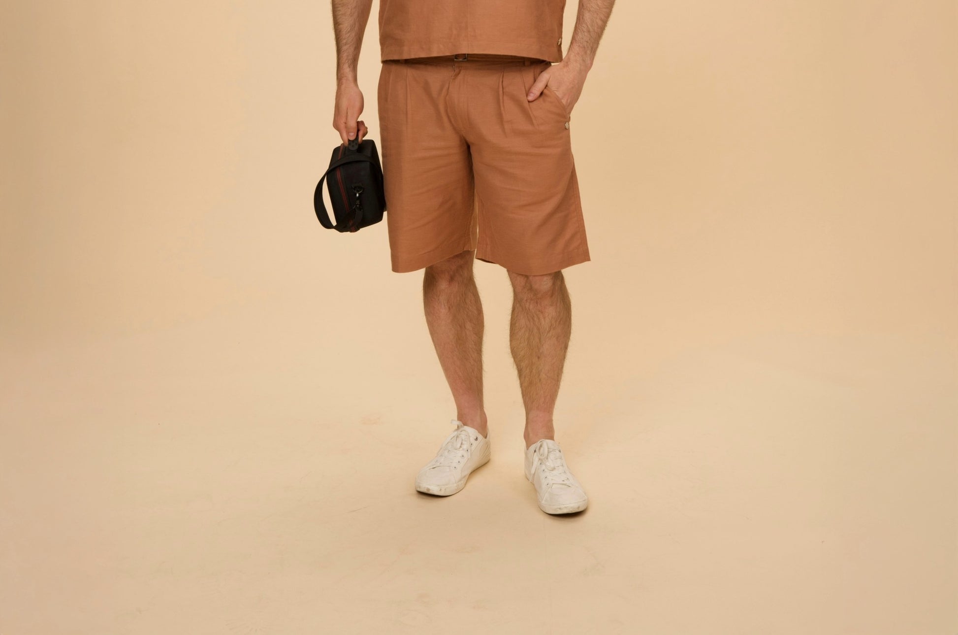 Smart Summer Set Shorts in hemp-cotton, dusty rose and copper, by VALAJI MILANO.