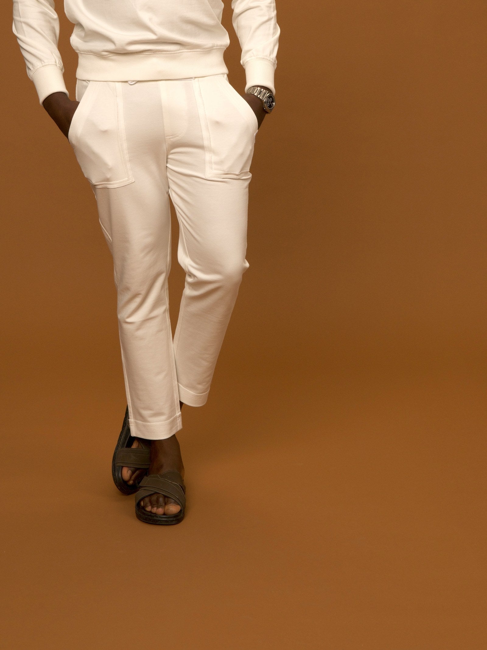 Lounge Set Bottom in organic cotton french terry, white, by VALAJI MILANO.