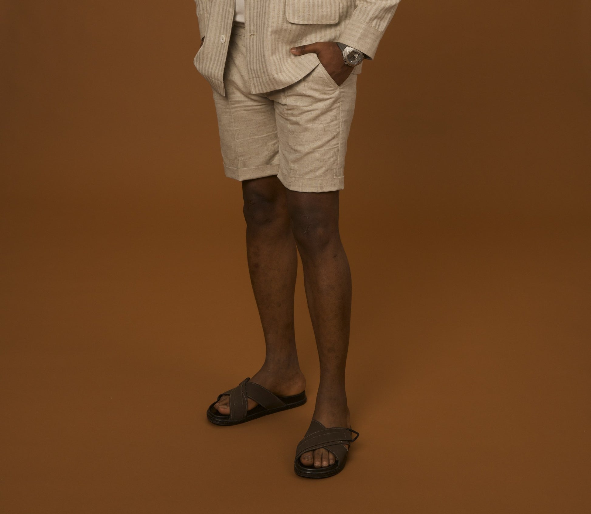 Hemp Set Shorts in hemp-cotton, natural greige, by VALAJI MILANO.