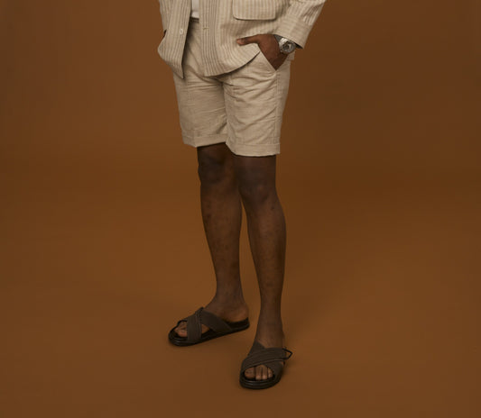 Hemp Set Shorts in hemp-cotton, natural greige, by VALAJI MILANO.