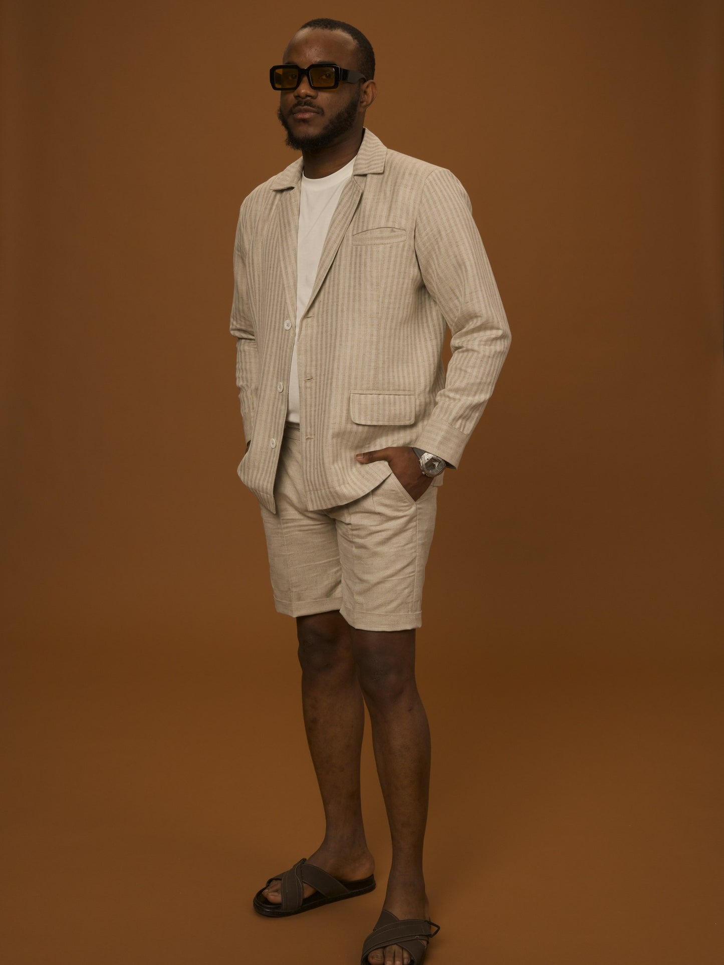 Hemp Set Shorts by VALAJI MILANO, shown as a full outfit.