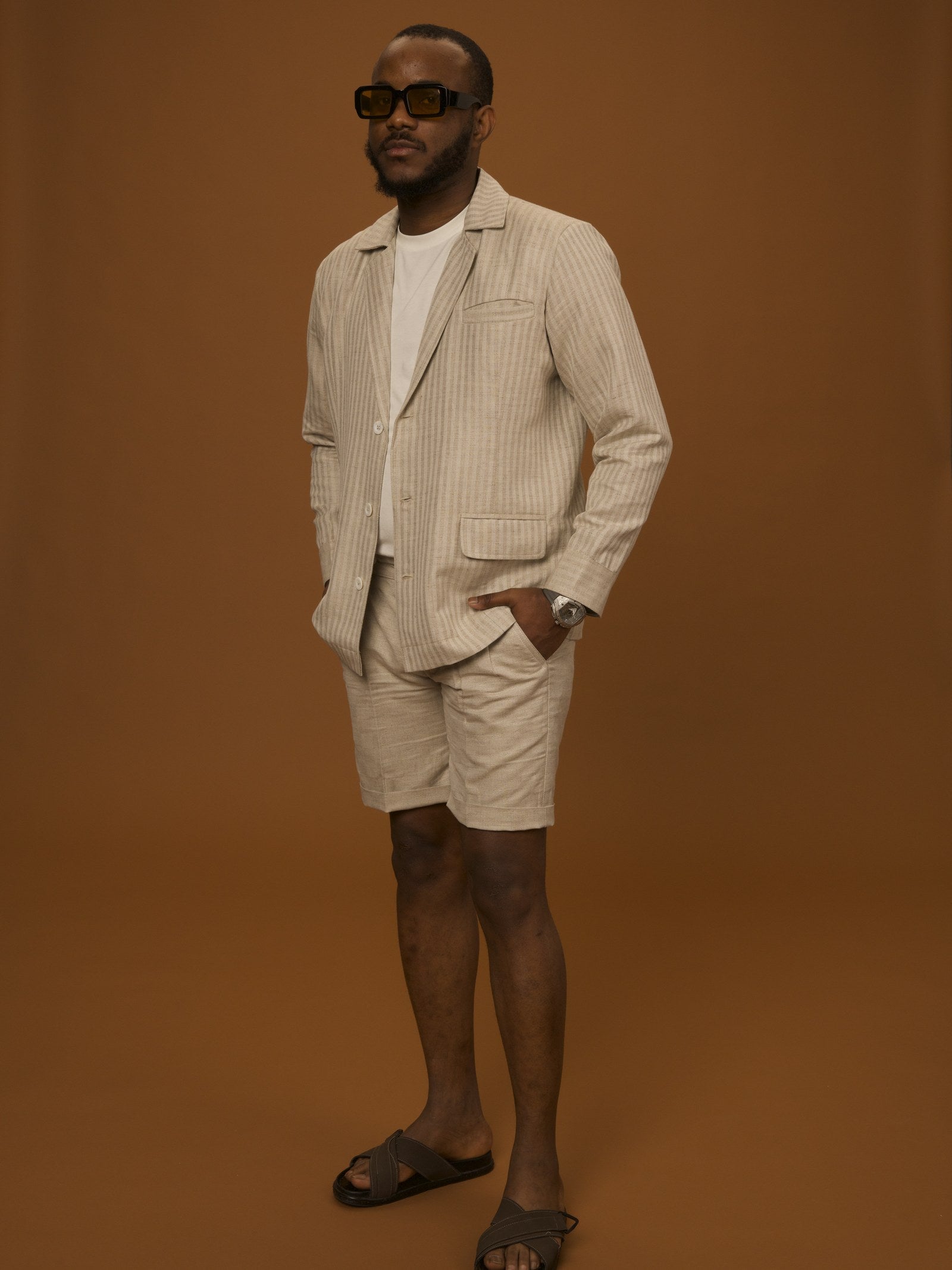 Hemp Set Shorts by VALAJI MILANO, shown as a full outfit.