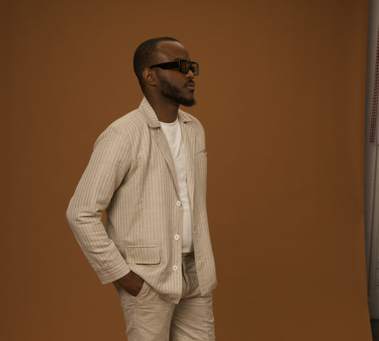 Hemp Set Suiting in hemp-cotton, natural greige, by VALAJI MILANO.