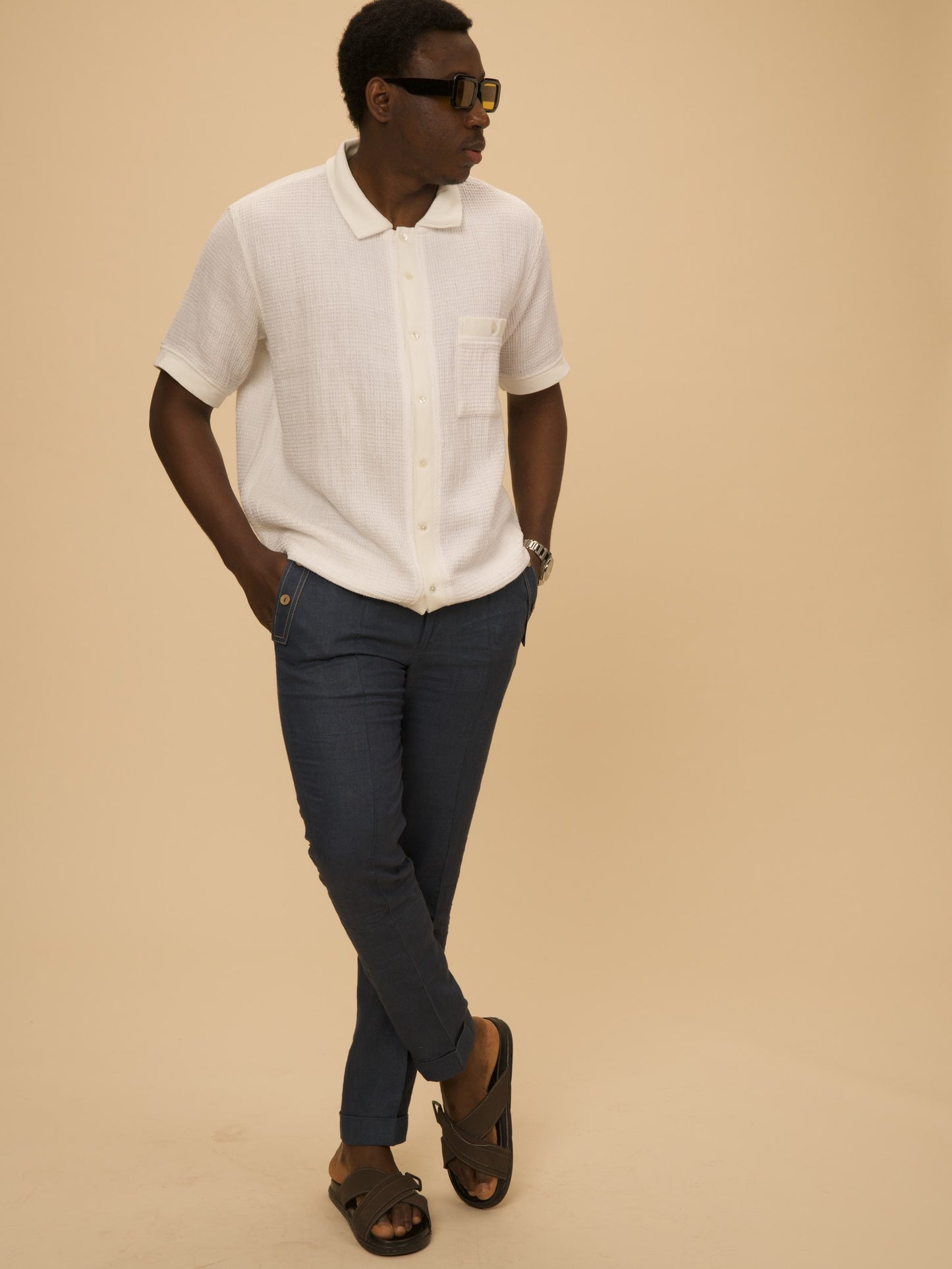 Hemp Casual Set Trousers by VALAJI MILANO, shown as a full outfit.