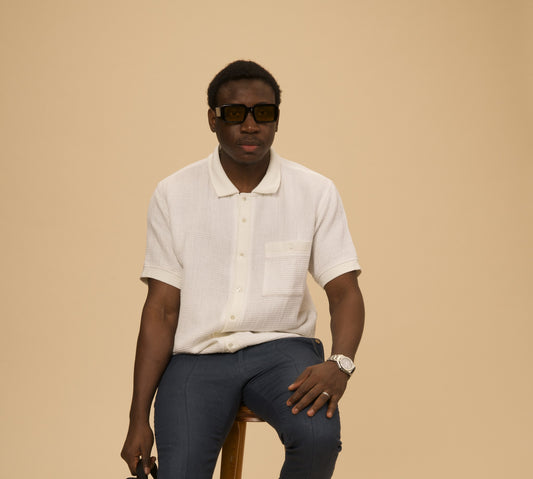 Hemp Casual Set Polo in hemp-cotton, cream white, by VALAJI MILANO.