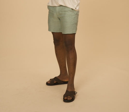 Smart Casual Shorts in hemp, sage green, by VALAJI MILANO.