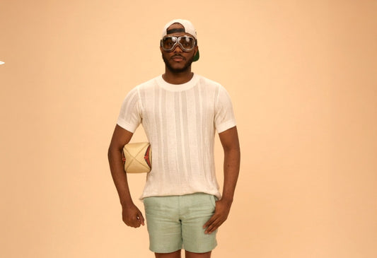 Smart Casual Tee in bamboo jacquard, cream white, by VALAJI MILANO.