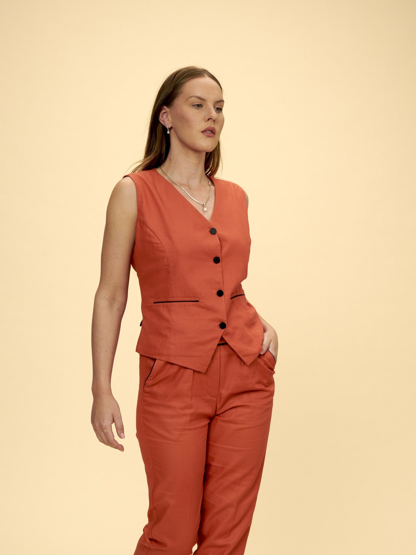 Formal Wear Waistcoat in bamboo, dark peach, by VALAJI MILANO.