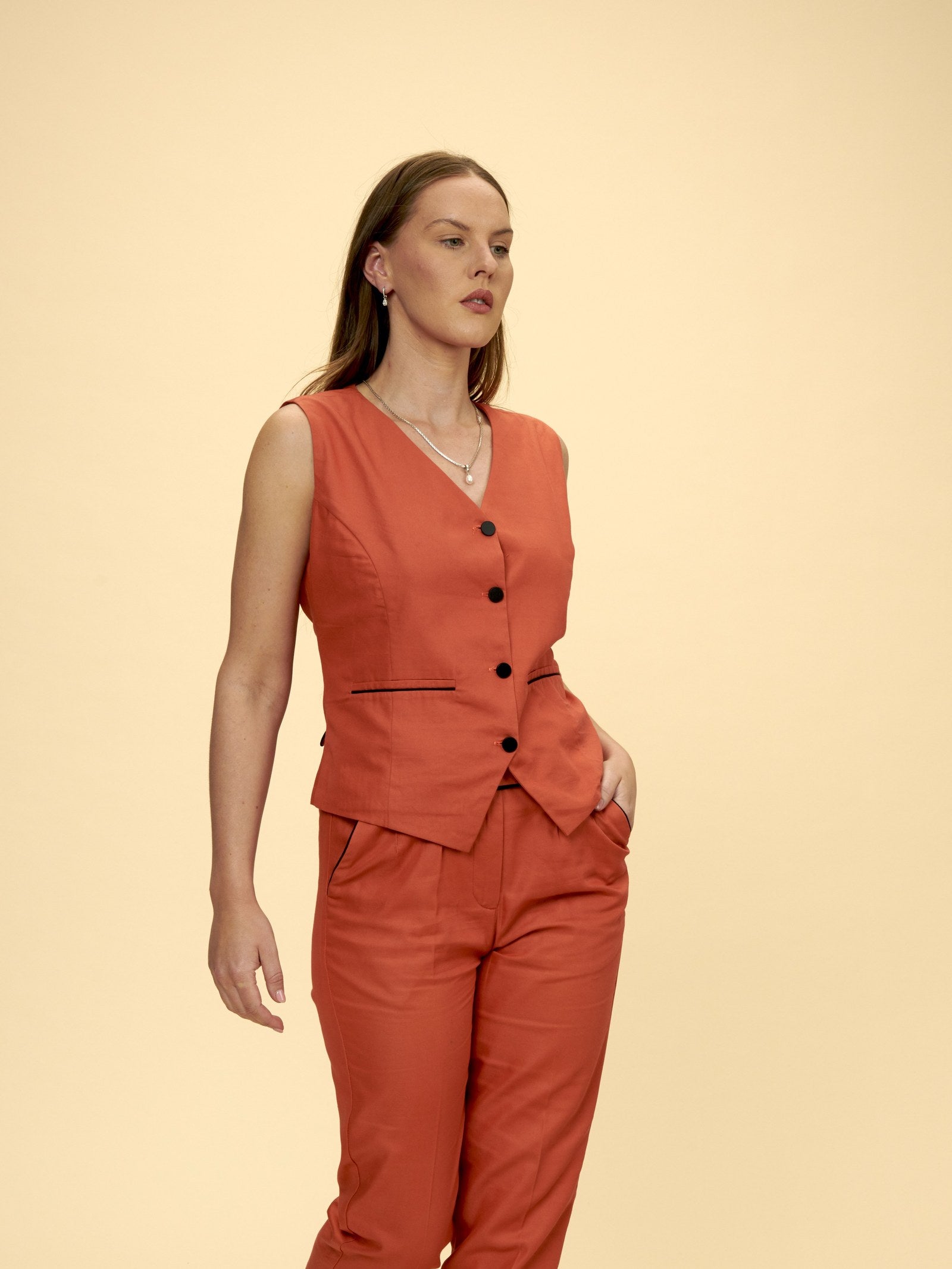 Formal Wear Waistcoat in bamboo, dark peach, by VALAJI MILANO.