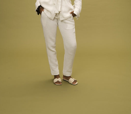 The Lounge Set Trouser in hemp-cotton, white, by VALAJI MILANO.