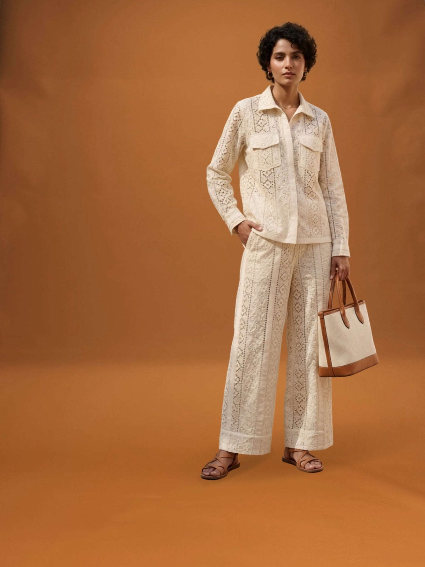 Eyelet Set Trouser by VALAJI MILANO, shown as a full outfit.