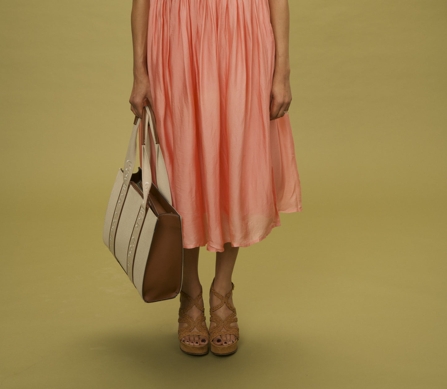 Satin Organza Skirt, a midi in regenerated bamboo-cotton satin organza, peach, by VALAJI MILANO.