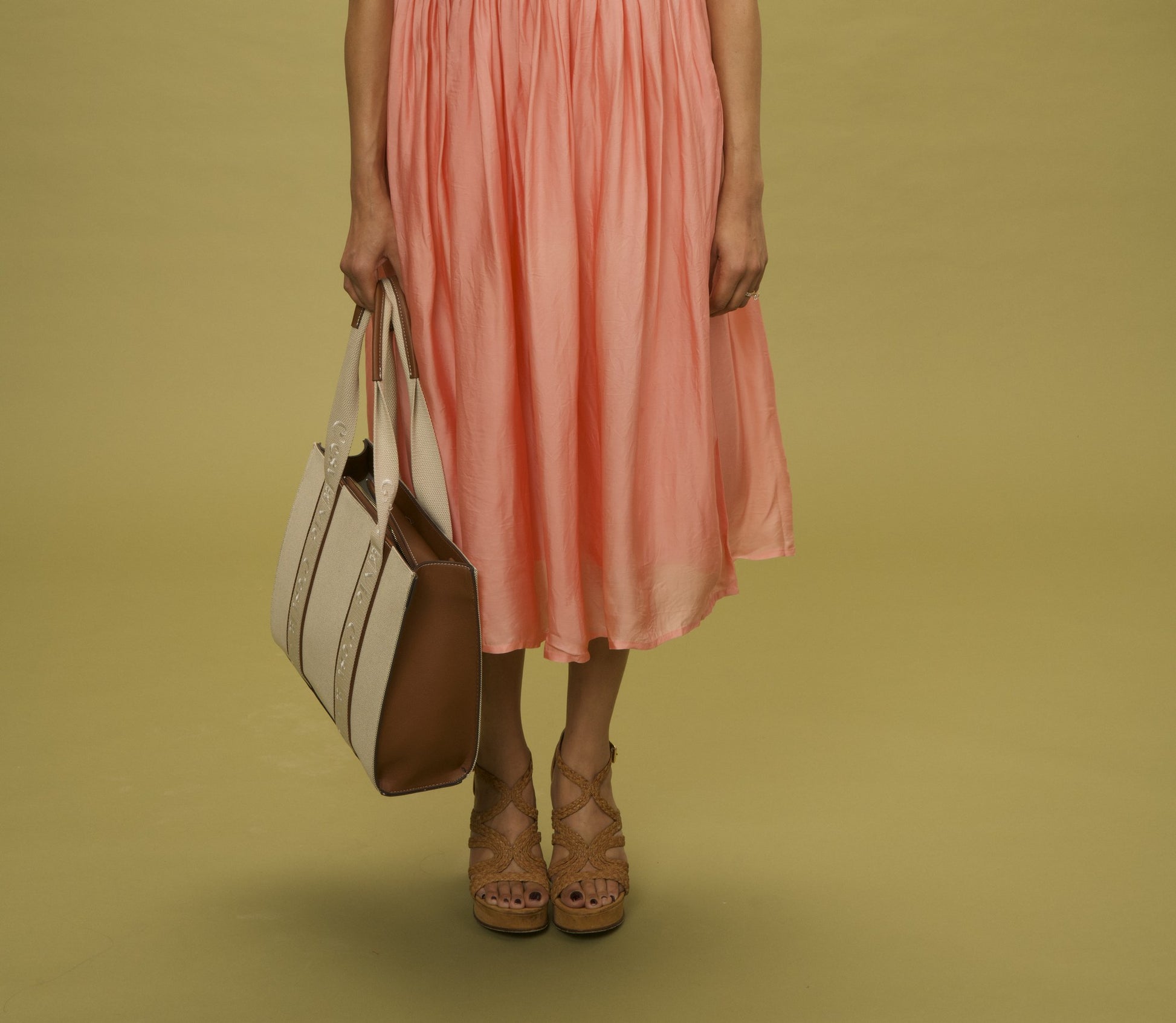 Satin Organza Skirt, a midi in regenerated bamboo-cotton satin organza, peach, by VALAJI MILANO.