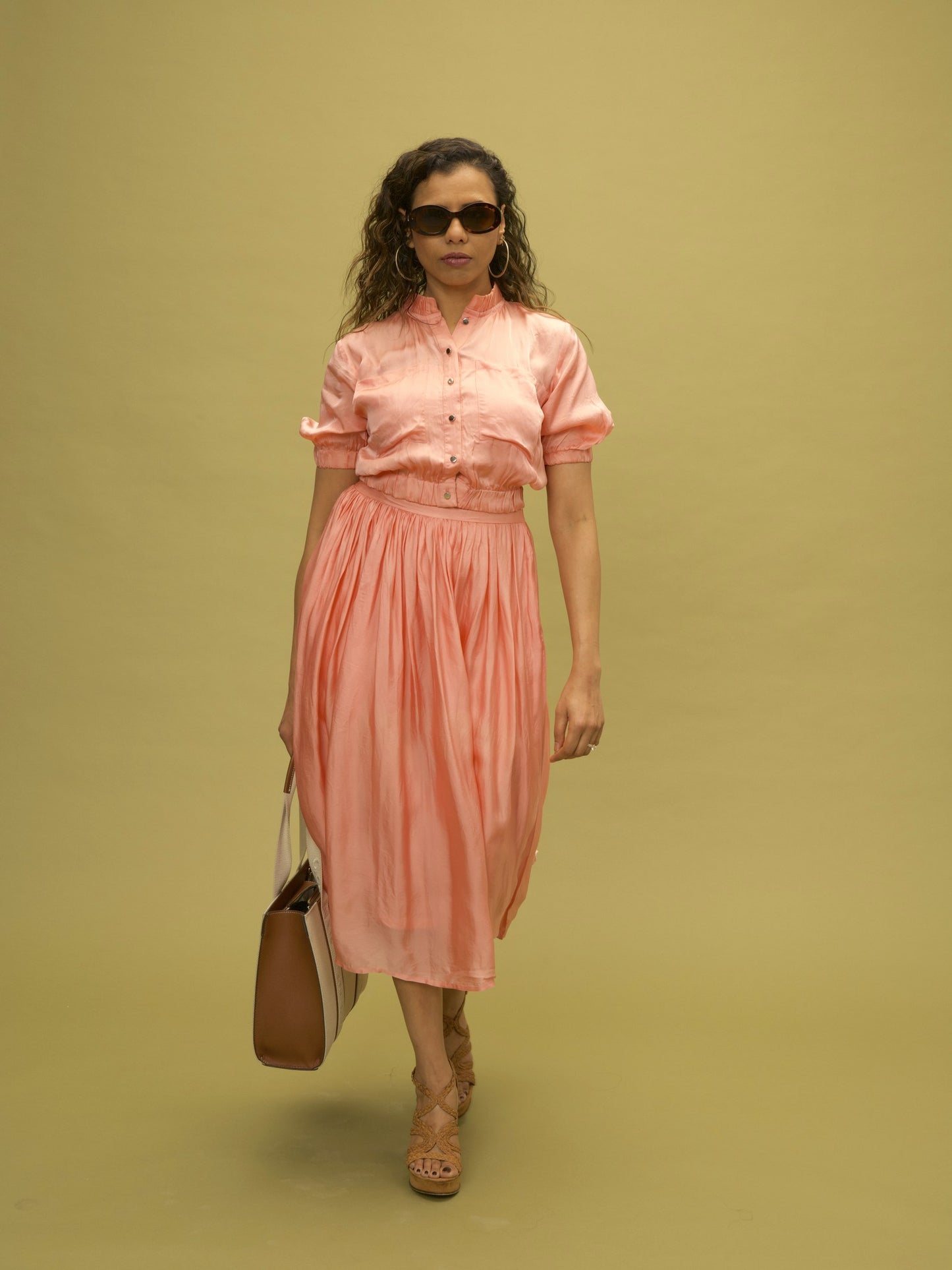 Satin Organza Top by VALAJI MILANO, shown as a full outfit.